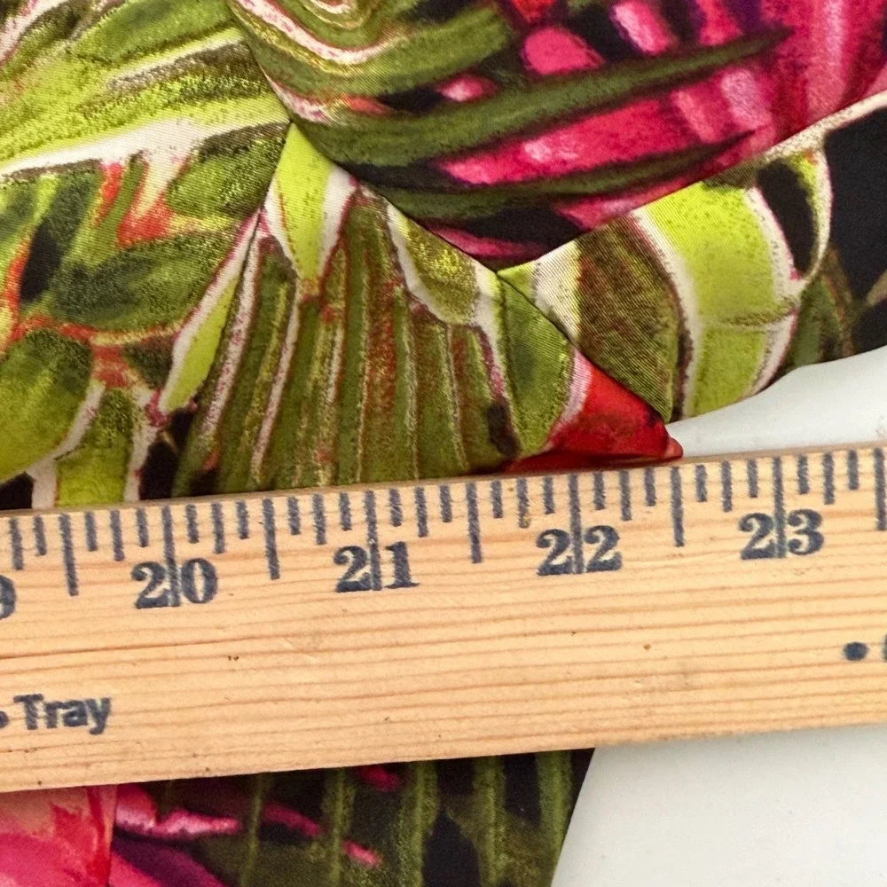 Chicos Tropical Palm Floral Blazer Jacket Green Pink Botanical Print Size 2 LGE - Picture 7 of 7